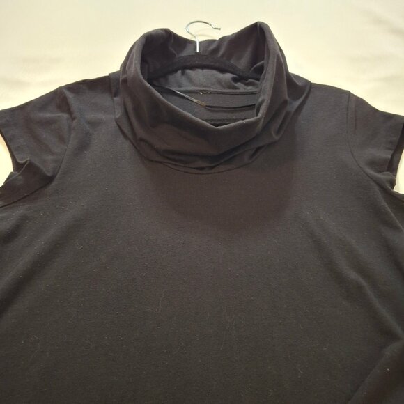 Oversized Cowl Neck Cap Sleeve Black T Shirt Dress Size M Ruched at Side Seams - Picture 9 of 16